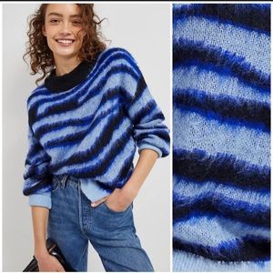 Anthropologie Salma Striped Whisper Soft Eyelash Sweater Blue Motif, Size M